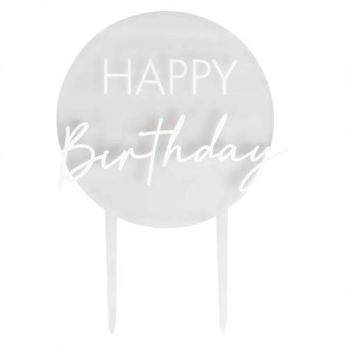 Happy Birthday White and Clear Acrylic Cake Topper